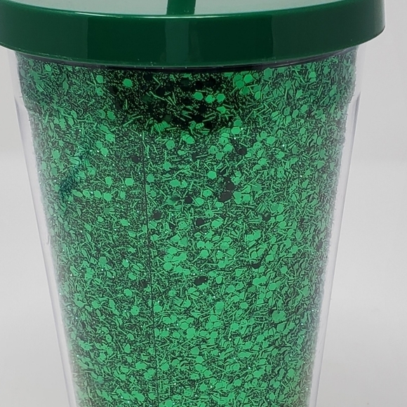 STARBUCKS GREEN GLITTER GRANDE ICED COFFEE COLD BEVERAGE TUMBLER 2018 HOLIDAY - Picture 4 of 13